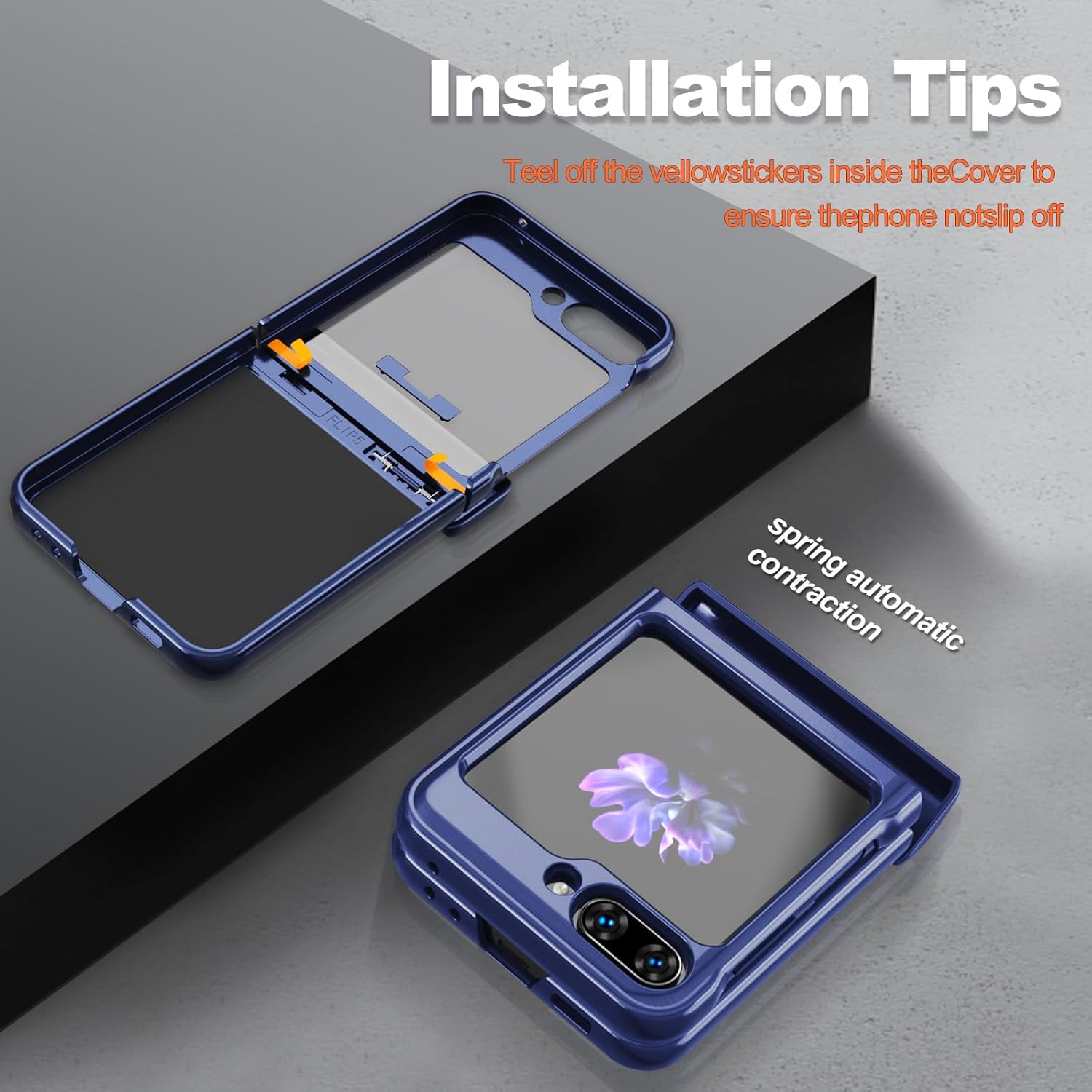 for Samsung Galaxy Z Flip 5 5G Case with Hinge Protection,Slide Camera Cover Heavy Duty Military Drop Cases Ring Kickstand Magnetic Car Mount Shockproof Bumper Phone Case for Galaxy Z Flip 5 5G (Blue)