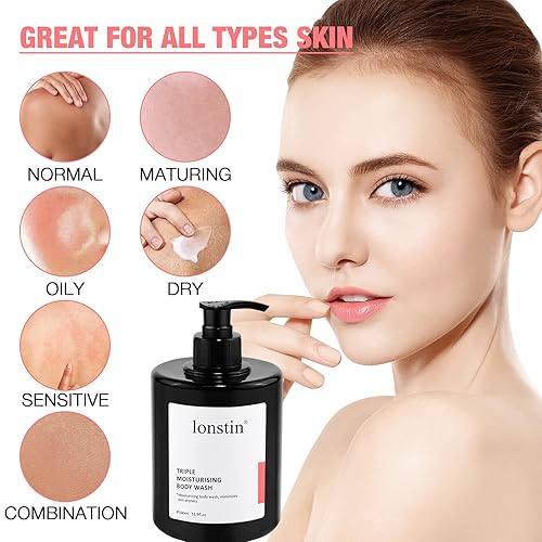 Miniatura 7 de lonstin Gel de baño con bomba hidratante para piel seca, nutritivos naturales para una piel suave al instante y una nutrición duradera, limpiador de