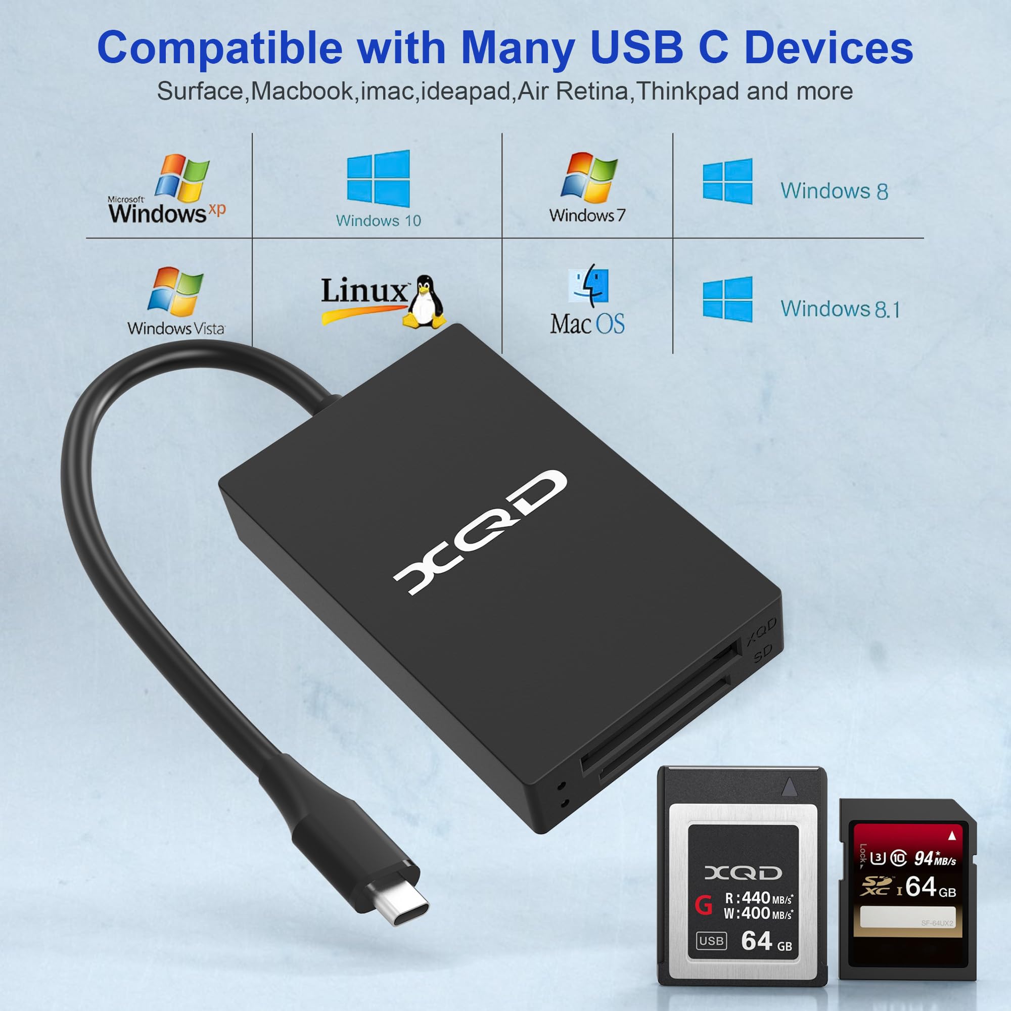 Amazon.com: XQD Card Reader USB C XQD/SD Reader Dual Slot Memory