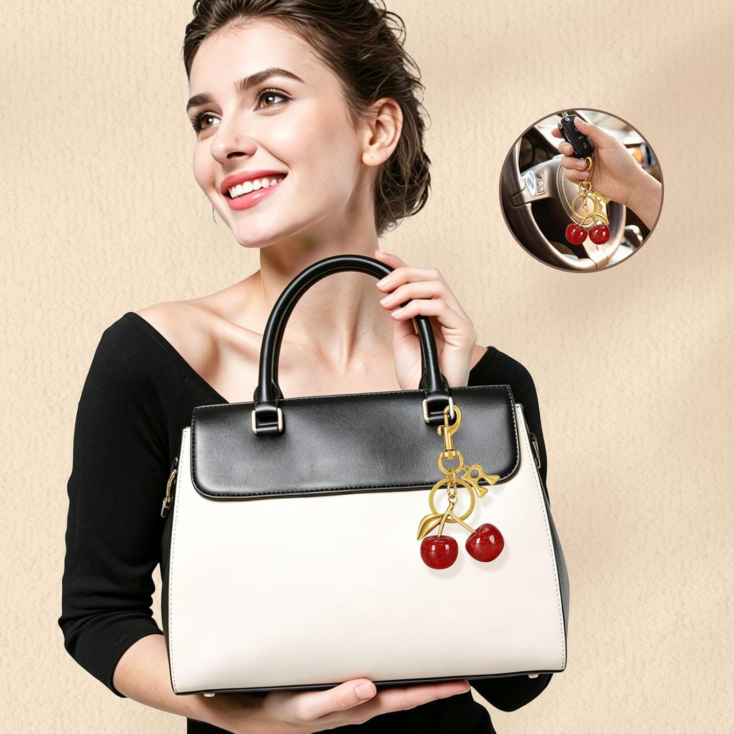 Cherry Initial Bag Charm for Handbags, Purse Charm Keychain image 2