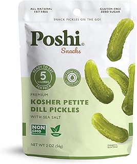 Poshi Petite Dill Pickles with Sea Salt - Ready-to-Eat Premium Mini Whole Pickles for Snacking, 5 Calories Per Pack, 10 Packs (2 oz Each)