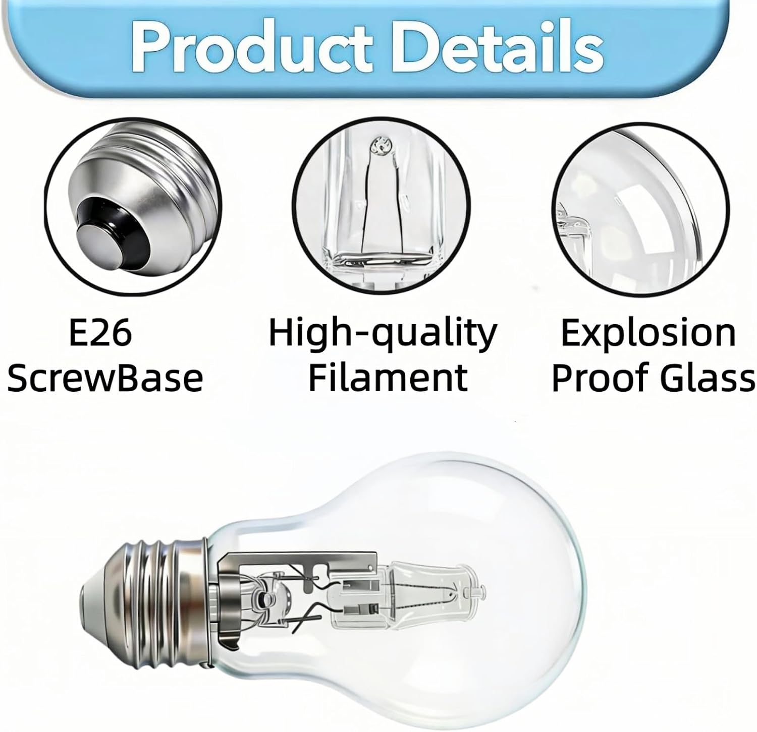 043168787963 78796 Halogen Bulb, A19 Bulb Type E26 Threaded Socket 120V 43W, Can Replace 60W Bulbs, Warm White Light, Suitable for Desk Lamps, Wall Lamps, Bathroom Enclosed Lighting Accessories (6Pcs)