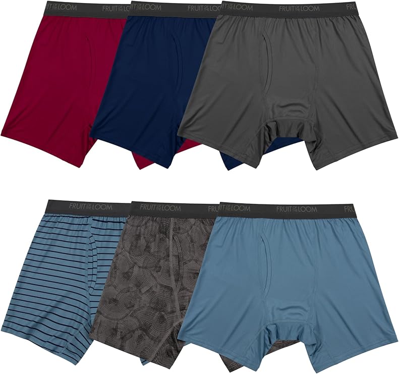 Fruit of the Loom mens 4-way Stretch Boxer Briefs | Lightweight & Moisture Wicking Underwear | Long Leg, Regular Leg & Trunk