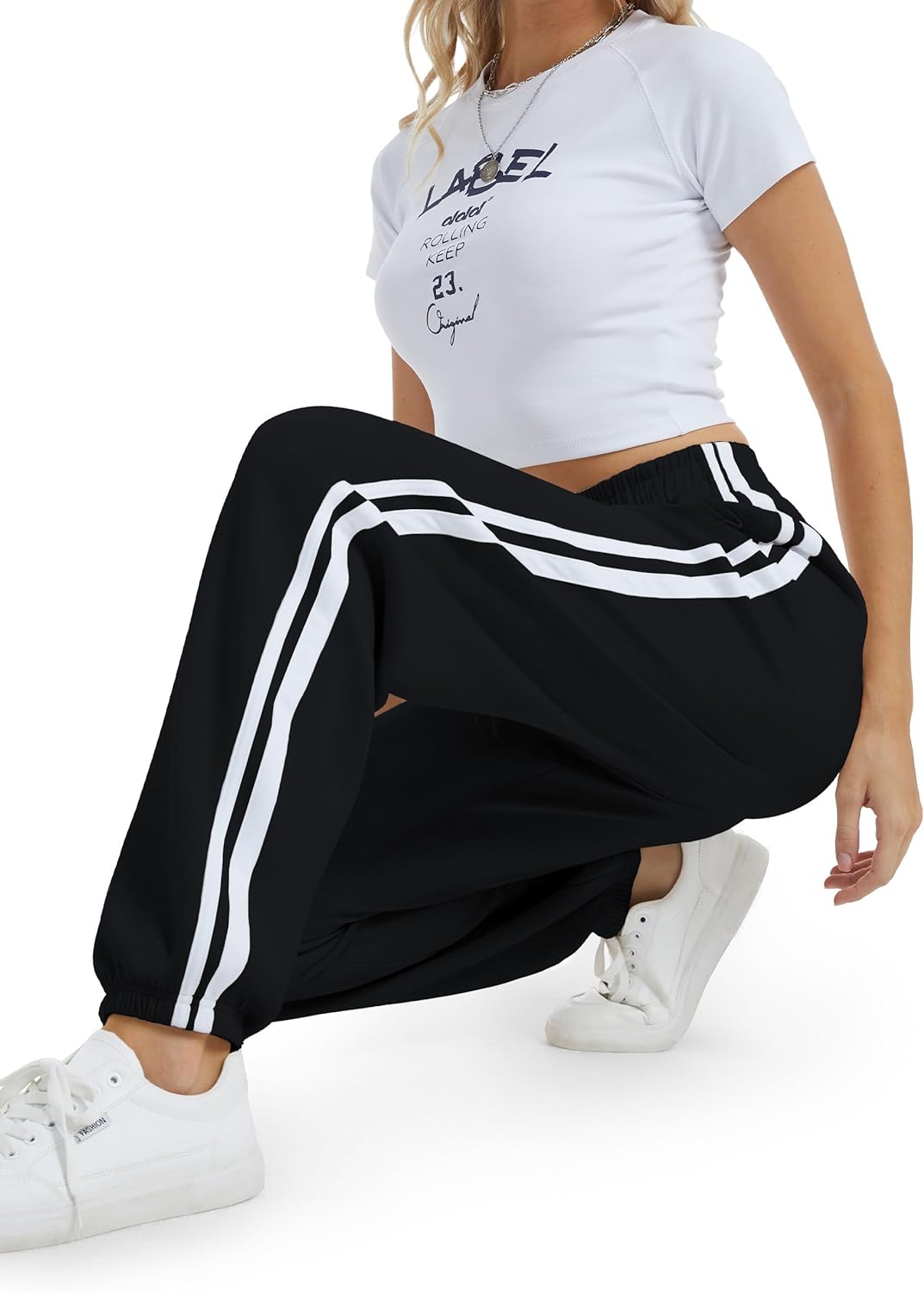 Track Pants Women's Sweatpants Side Stripes High Rise Drawstring Baggy Lounge Cinch Bottoms Active Joggers Fall - Image 6