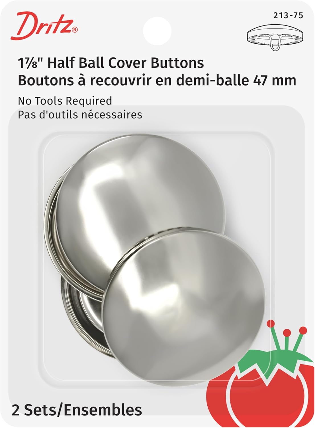 Dritz 213-100 Half Ball Cover Button, Size 100 (2-1/2-Inch), 1-Sets