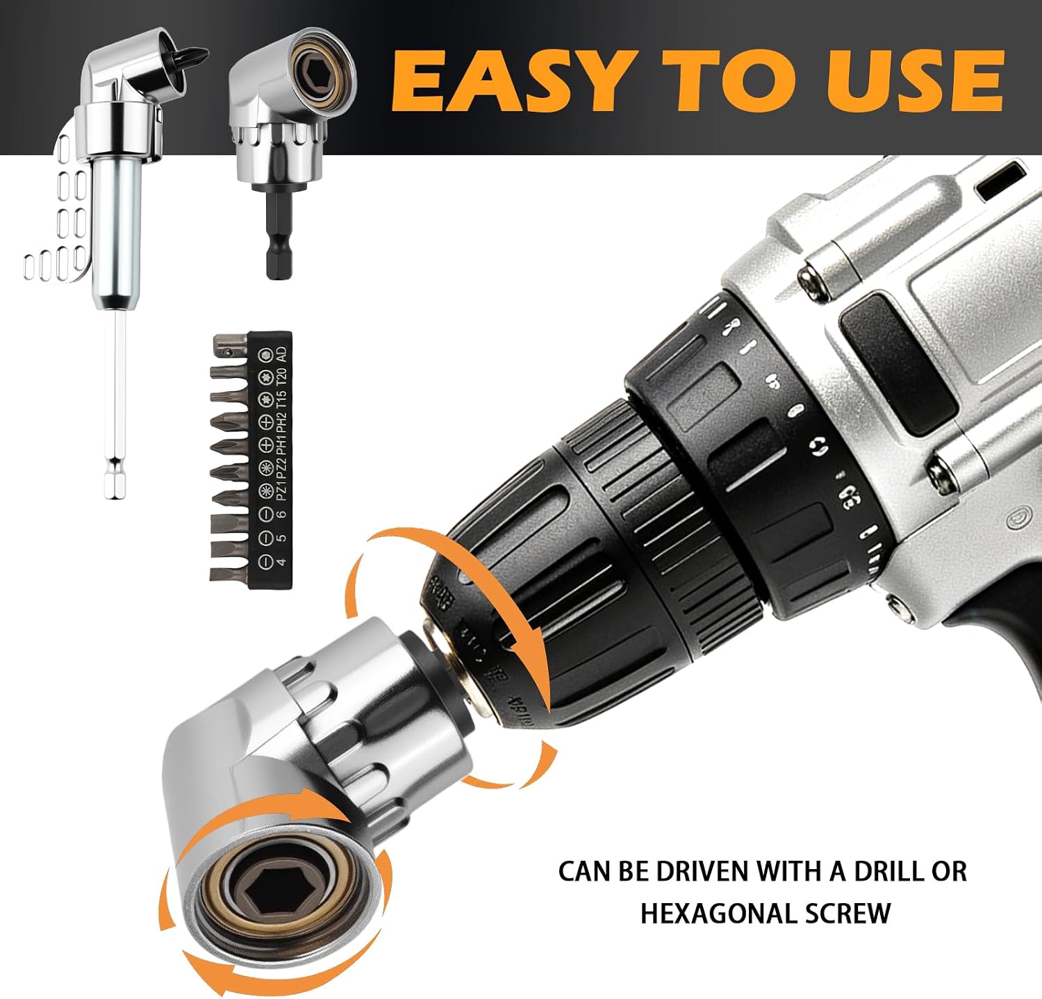 2PCS 105° Right Angle Drill Attachment,Hex Magnetic 90 Degree Drill Adapter