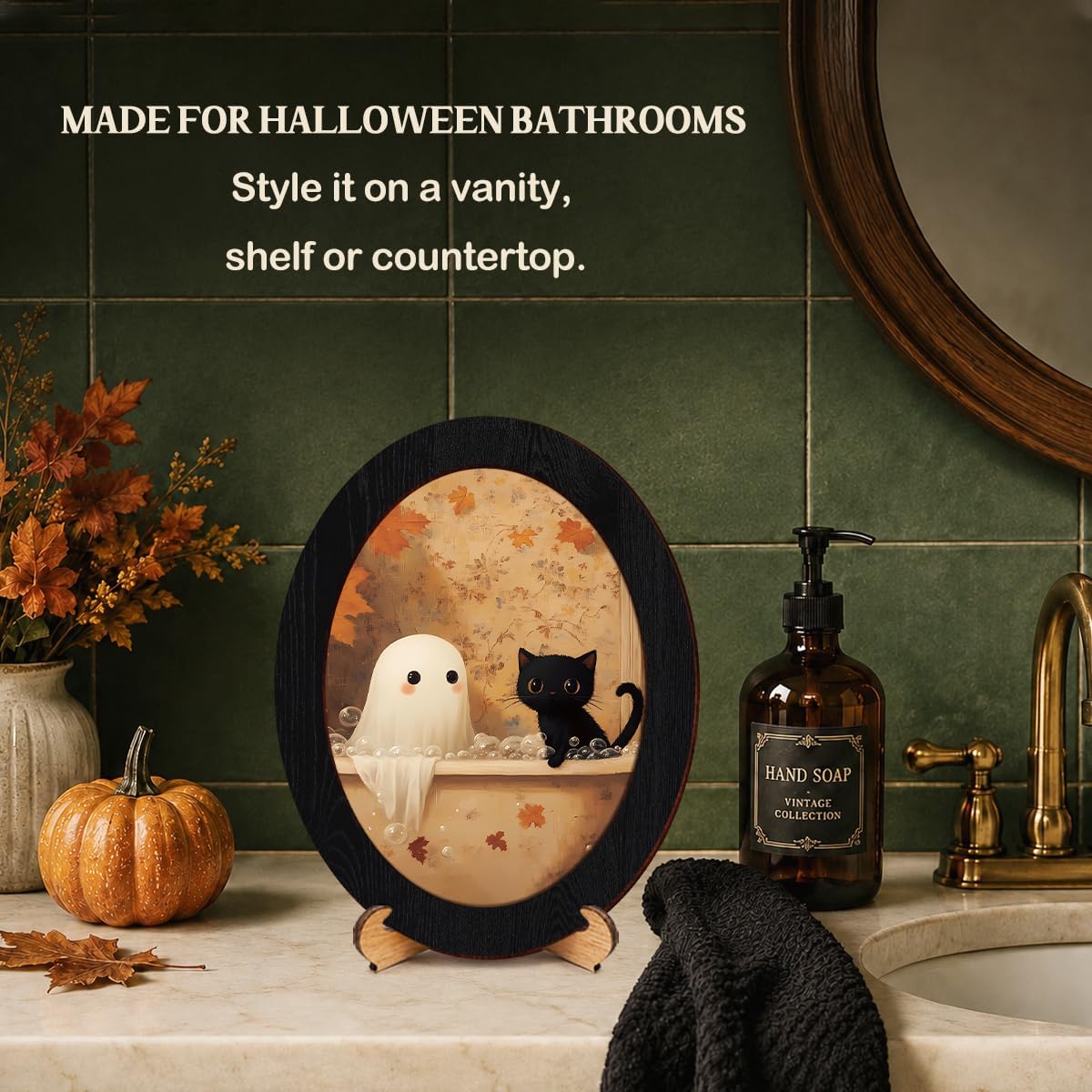 RPBAGW Vintage Ghost Black Cat Halloween Bathroom Oval Wall Art Print image 4