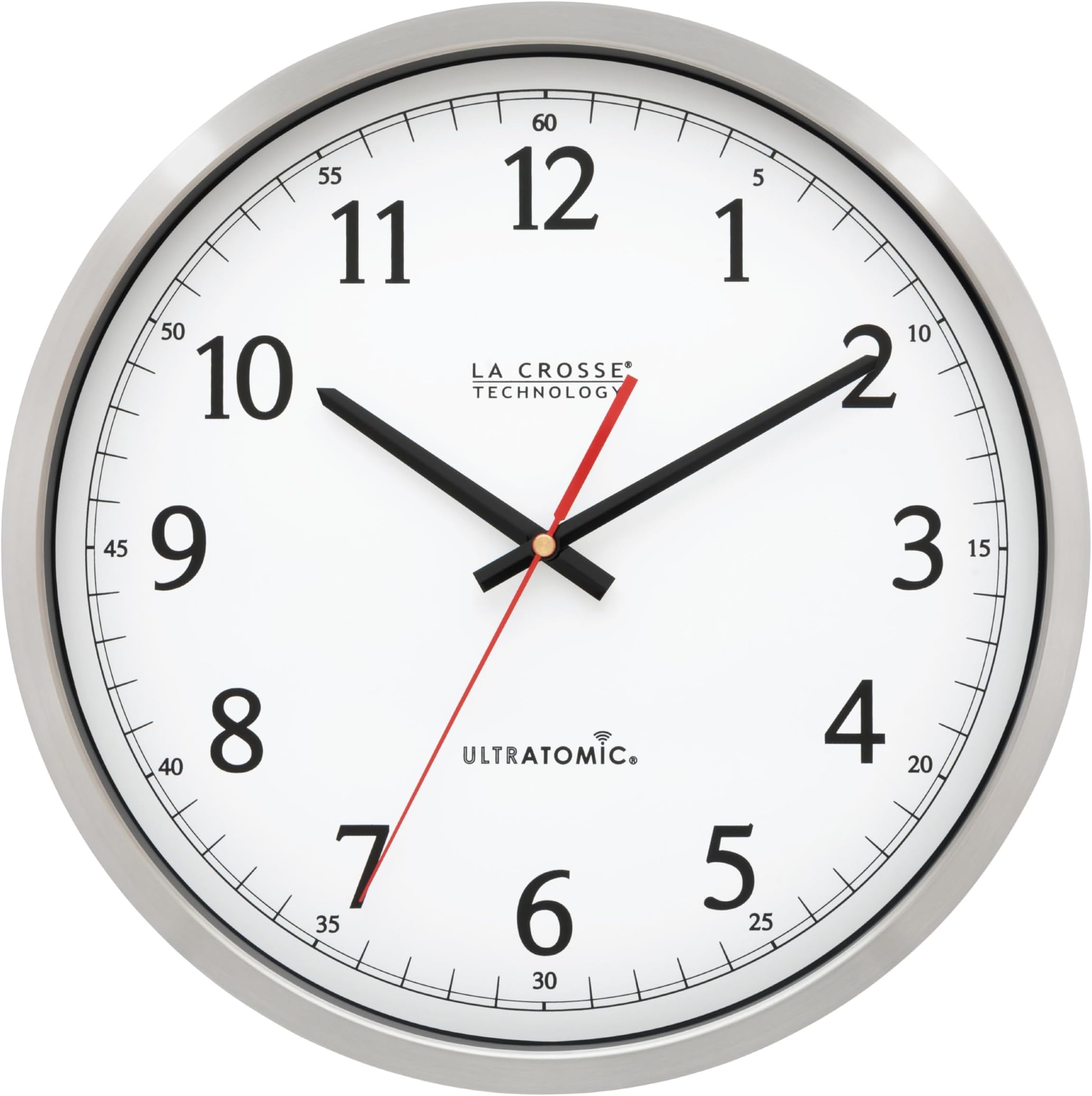 La Crosse Technology Ultra Atomic Analog Stainless Steel Wall Clock (404-1235UA-SS, Silver, 14 Inch)
