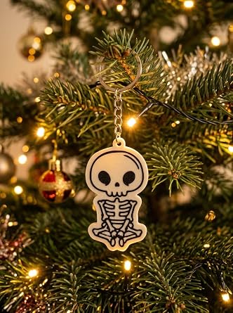 Cute Skeleton Keychain Ornament - Spooky Pop Art Icon Black White Bag Charm 043