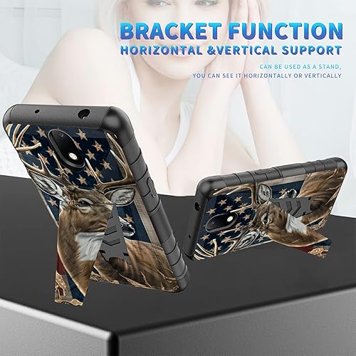 Miniatura 385 de AT&T Calypso 2 (U319AA) Funda con protector de pantalla de vidrio templado resistente con función atril integrado para debut de críquet, ciervo