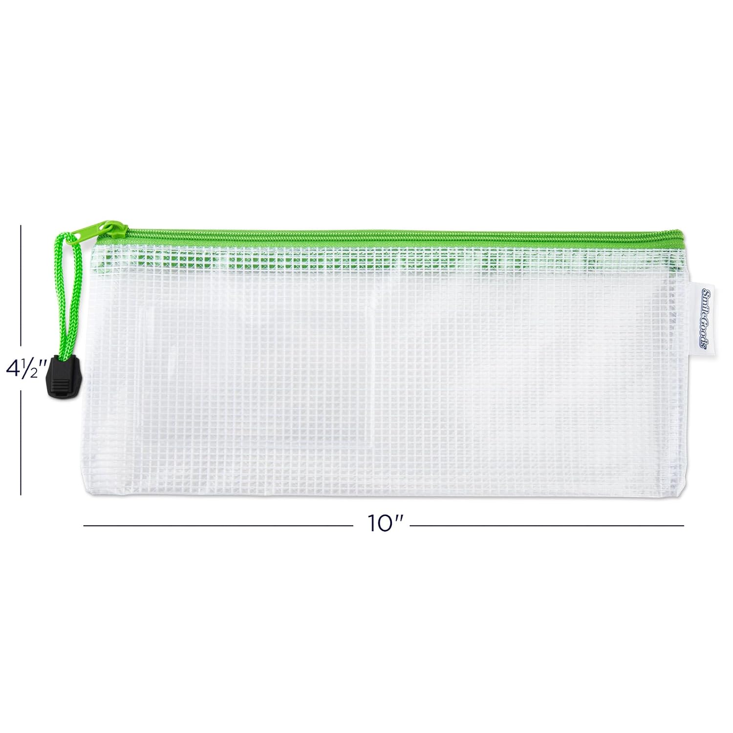 SmileGoods Tuff Stuff Zipper Pouch, 4.5" x 10", Fiber-Reinforced Clear Vinyl, Front Card Slot, Assorted Zipper Colors, Pack of 72