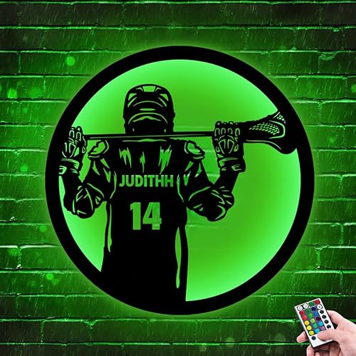 Miniatura 3 de Letrero de metal personalizado con luz LED, nombre y número personalizados, arte de pared de lacrosse, letrero de neón, decoración del hogar para