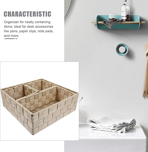 Miniatura 4 de LIFKOME 4 cajas de almacenamiento tejida cesta de almacenamiento de estante cesta de almacenamiento cesta de almacenamiento de mimbre cestas tejidas