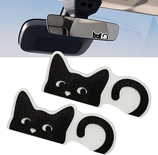 2 PCS Cute Cat Car Mirror Decals, Fun Car Rearview Mirror Stickers, Self-Adhesive Waterproof Auto Window Sticker for Women, Men, Universal for Most Vehicles (Black)