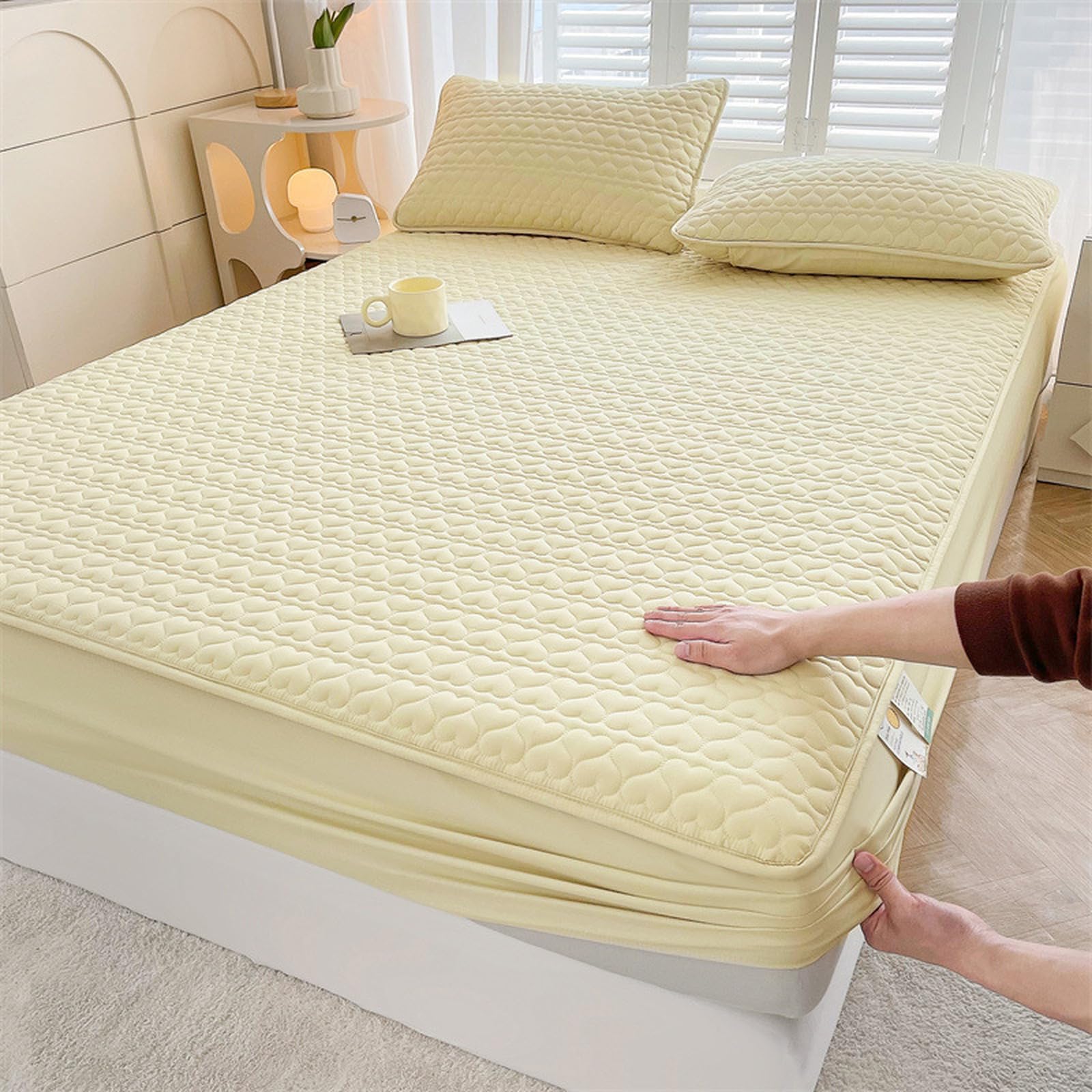 Sábana bajera acolchada extra profunda impermeable de 150 x 200 cm + protector de colchón de 30 cm, transpirable y silenciosa, ideal para mayor comodidad y protección
