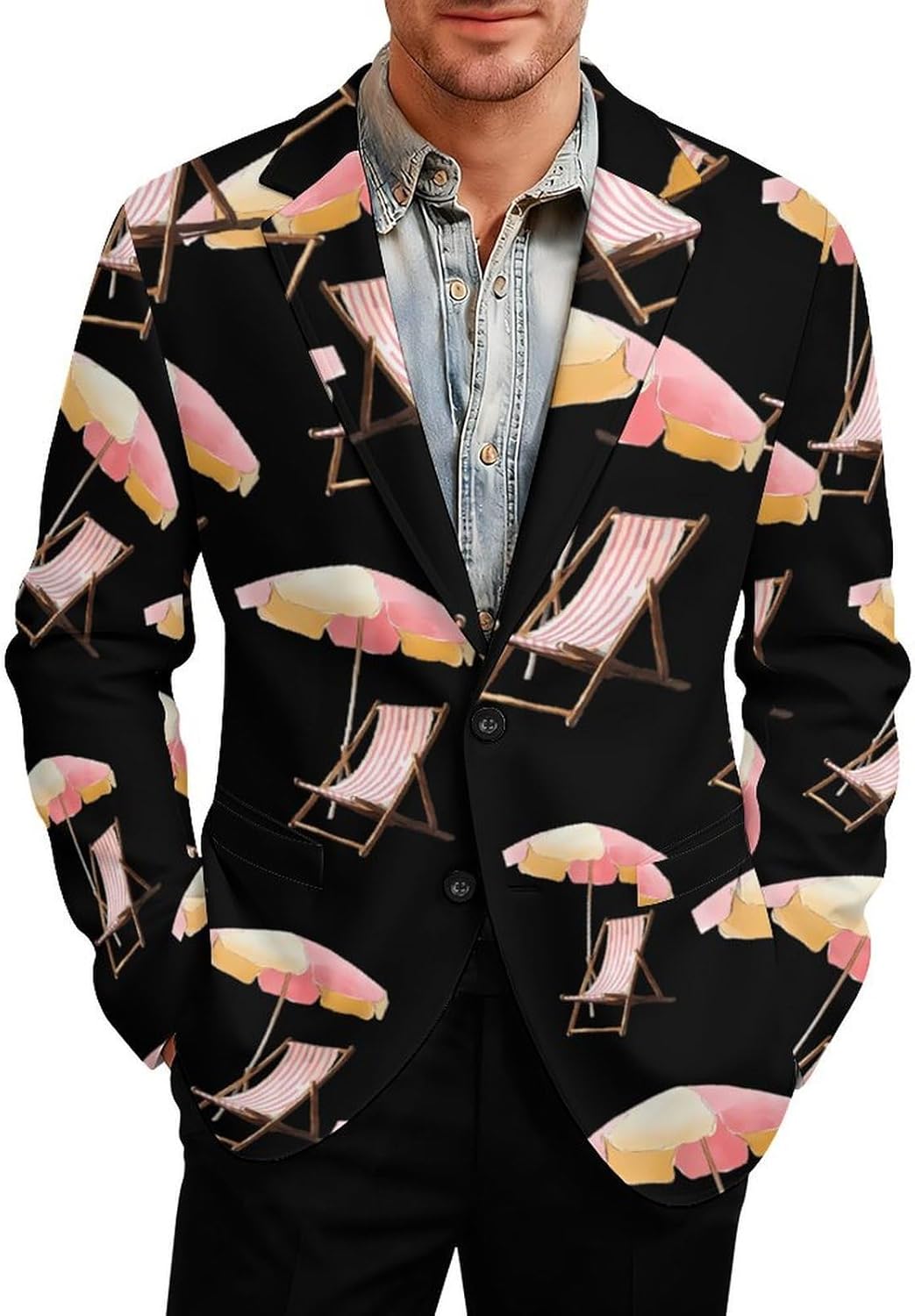 Beach Chair and Umbrella Mens Blazer Two Button Lightweight Sport Coats Suit Business Jacket