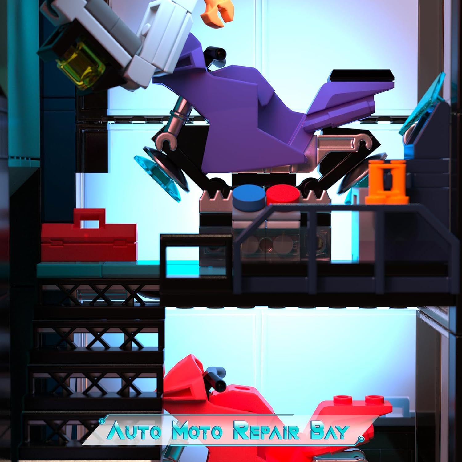 Cyber-Punk Mansion Building Blocks Set, 2098 PCS Neon Auto Repair Shop Building Set with Sci-fi Sports Car, Cyber-Punk Modular Street View Collection for Display, Gift for Adults and Sci-fi Lovers