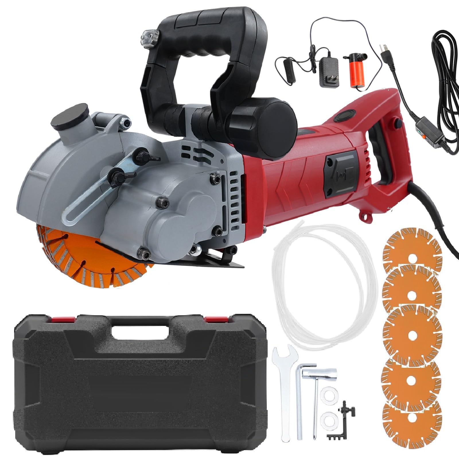 110V 4800W Electric Wall Groove Cutting Machine Wall Chaser for Brick Concrete Grooving Slotting Power Masonry Saw With 5Pcs 5 Inch Saw Blades (Red)