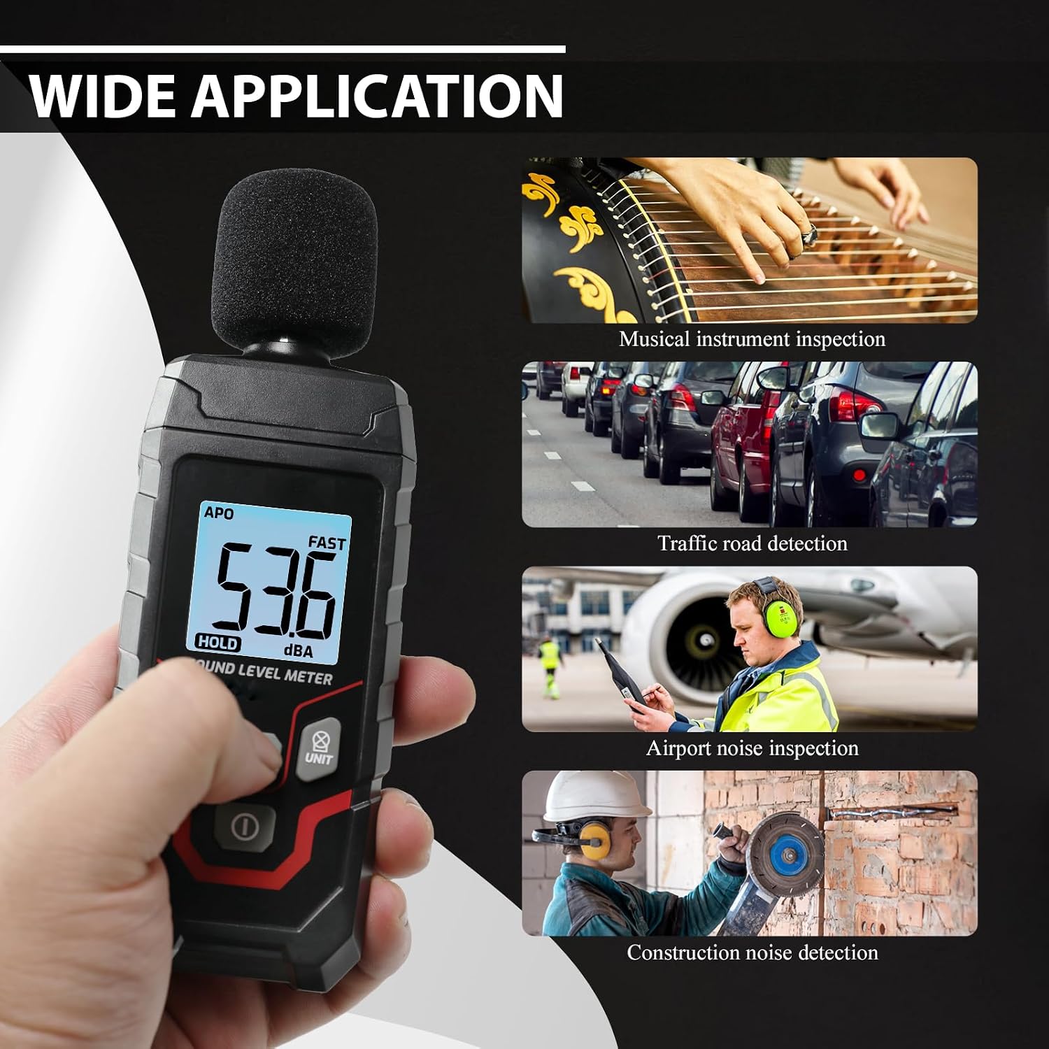 Decibel Meter Digital Sound Level Meter with Backlit LCD Screen, 30~130dB Sound Decibel Meter, SPL Meter with Fast&Slow, MAX/MIN/HOLD Mode, Portable Sound Meter for Home Theater Office Studio