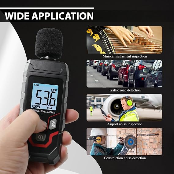 Decibel Meter Digital Sound Level Meter with Backlit LCD Screen, 30~130dB Sound Decibel Meter, SPL Meter with Fast&Slow, MAX/MIN/HOLD Mode, Portable Sound Meter for Home Theater Office Studio