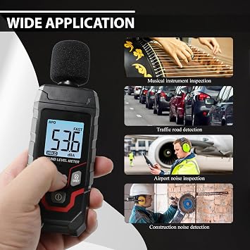 Decibel Meter Digital Sound Level Meter with Backlit LCD Screen, 30~130dB Sound Decibel Meter, SPL Meter with Fast&Slow, MAX/MIN/HOLD Mode, Portable Sound Meter for Home Theater Office Studio