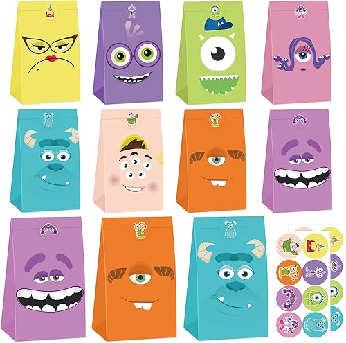 24 bolsas de regalo para fiesta de monstruos, bolsas de regalo con temática de monstruos, suministros para fiestas de cumpleaños, decoraciones de