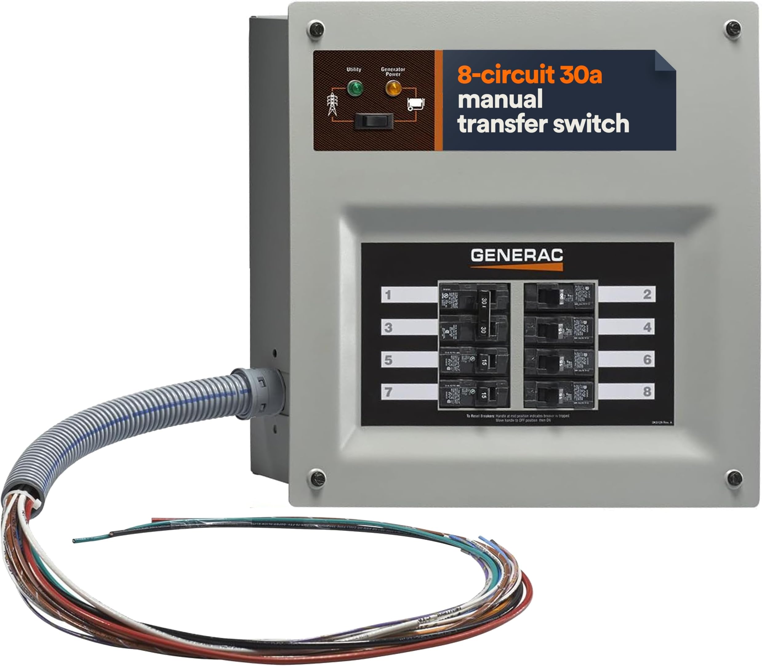Generac 6853 Home Link Upgradeable 30 Amp Transfer Switch Kit with 10' Cord and Resin Power Inlet Box