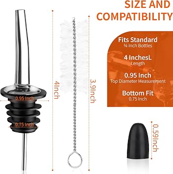 48PACK Stainless Steel Pourers Spouts for Liquor Bottles,Liquor Pour Spout With Dust Caps,Bottle Pourers for Alcohol, Olive Oil - Speed Pourers, Bar Bartender Accessories