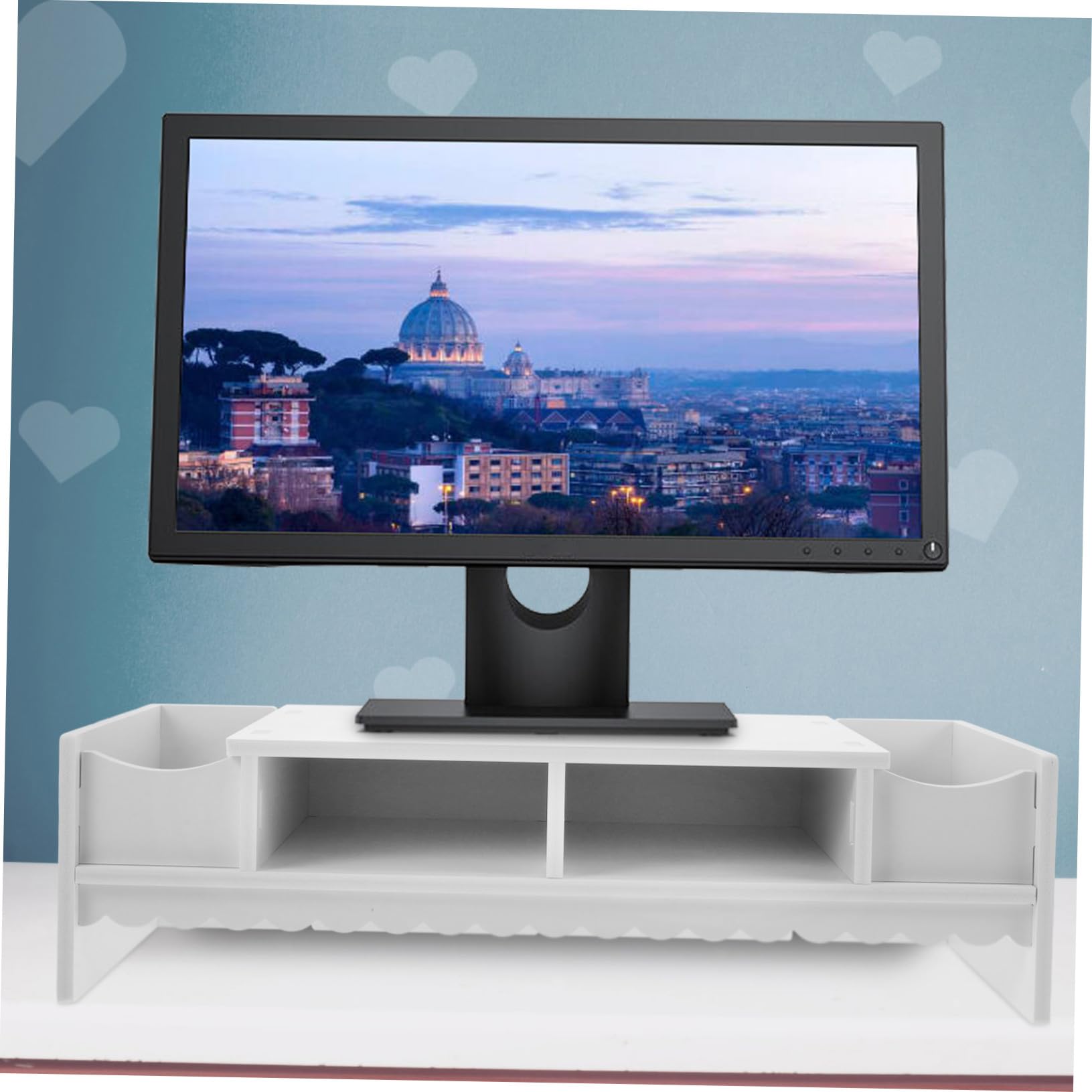 Étagère de Bureau pour Écran en Pvc, Rangement Blanc Moderne