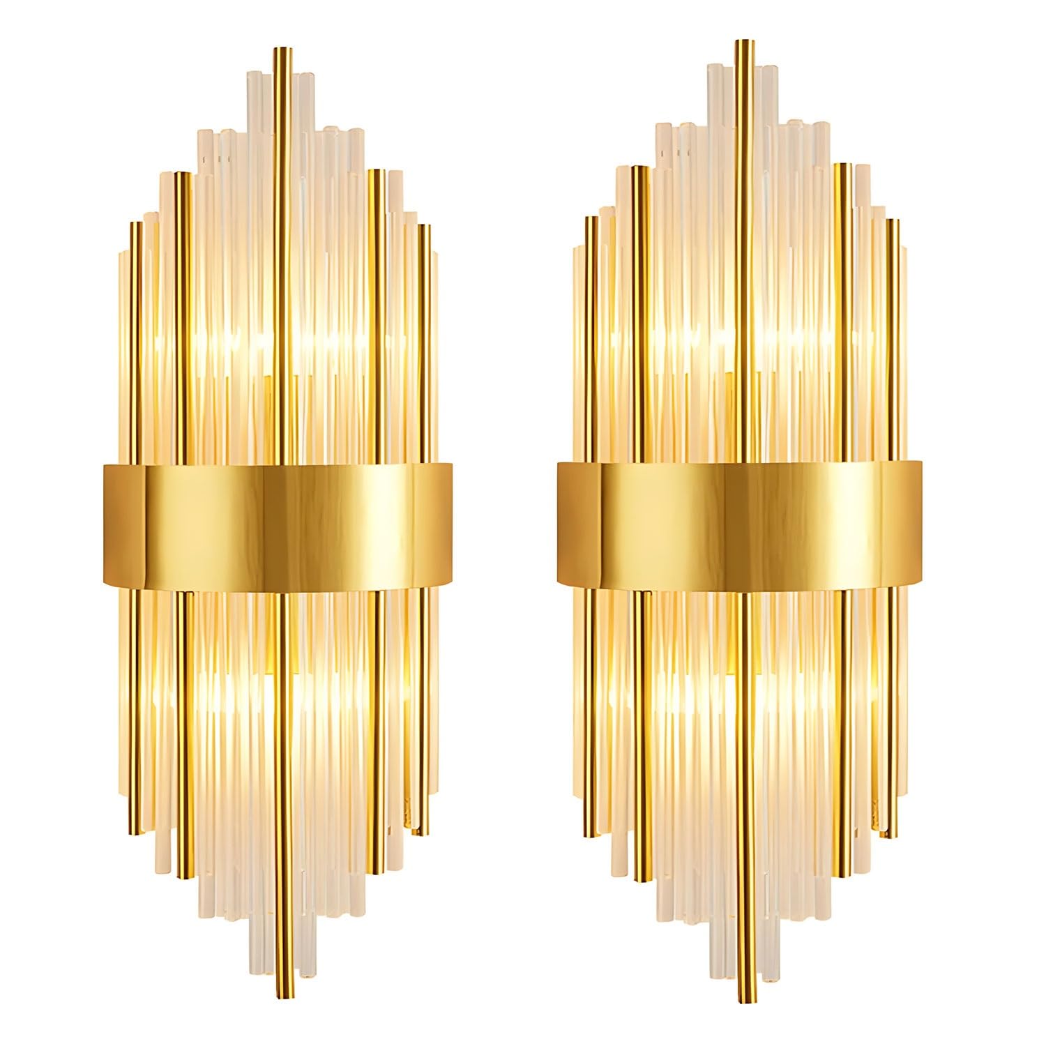 PENTWAN Modern Crystal Wall Sconce, Gold Wall Lights, LED Wall Lamp Stainless Steel Sconce Light for Bedside Bedroom Living Room Hallway Stairs,45cmE14 Bulb(2pack)
