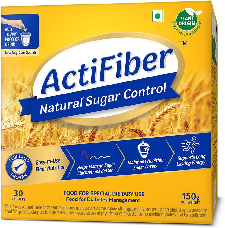 ActiFiber Natural Sugar Control | Food for Special Dietary Use for Diabetes Management | Manage Blood Sugar Fluctuations Better | Clinically Proven | Plant Origin | Easy to Use (150Gms Pack,30Sachets)
