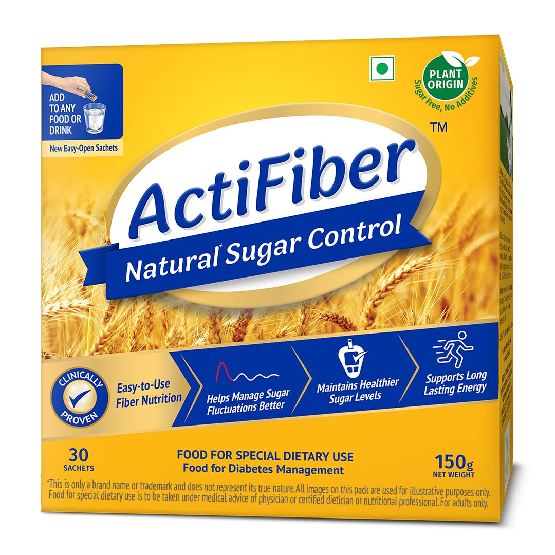 ActiFiber Natural Sugar Control | Food for Special Dietary Use for Diabetes Management | Manage Blood Sugar Fluctuations Better | Clinically Proven | Plant Origin | Easy to Use (150Gms Pack,30Sachets)