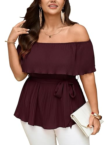 SCOMCHIC Plus Size Off The Shoulder Peplum Tops for Women