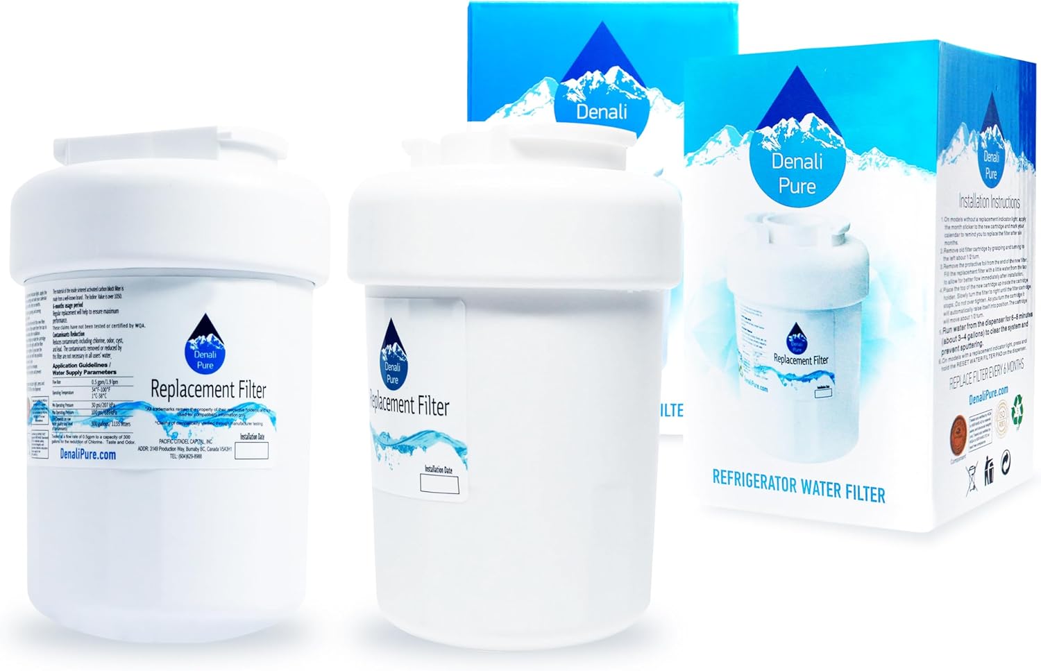 2-Pack Replacement for General Electric GFSS6KKYESS Refrigerator Water Filter - Compatible with General Electric MWF, MWFP Fridge Water Filter Cartridge