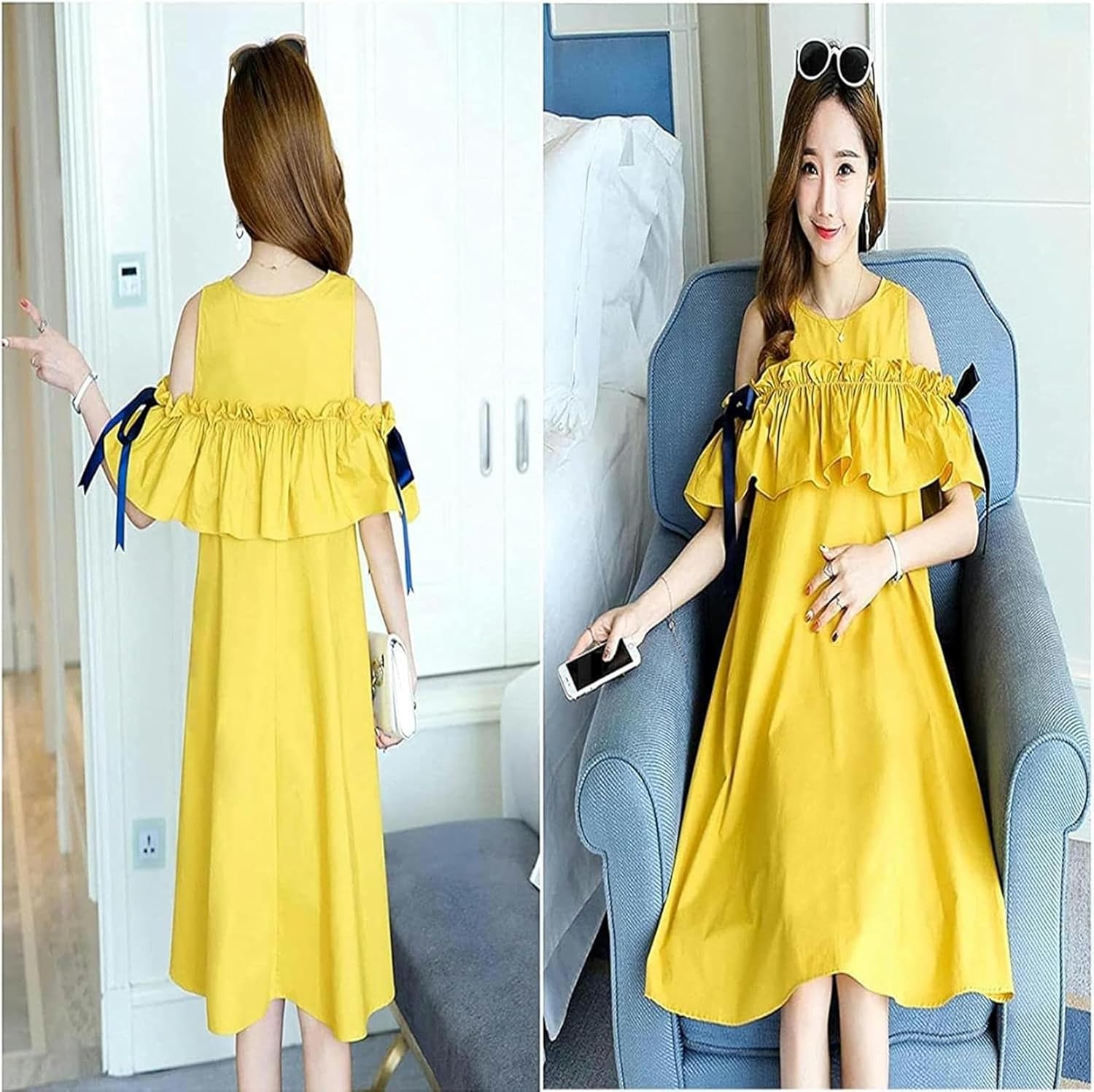 Anti-Radiation Clothes, Maternity Dresses Pregnant Protection Top Skirts Double Layer EMF Shield Shield*1, XX-Large, Yellow