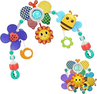 Stroller Arch Toy, Baby Pram Toys Honeybee Crib Mobile Musical Toys Foldable Adjustable Pram Toys for Babies 0-24 Months Travel Play Arch Stroller for Bouncers Pram Stroller Car Seat Crib