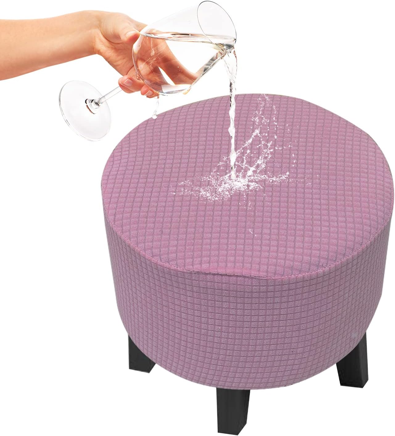 GOSTADY Waterproof Ottoman Slipcover Stretch Round Ottoman