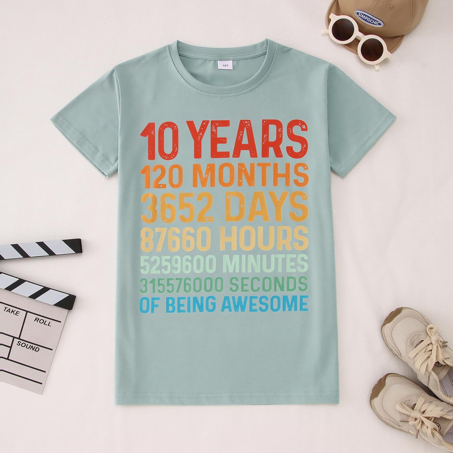 KEKEMI 10th Birthday Boy Shirt 10 Years 120 Months 3652 Days Birthday T-Shirt 10Y Boy Double Digits Tees Bday Party Outfit