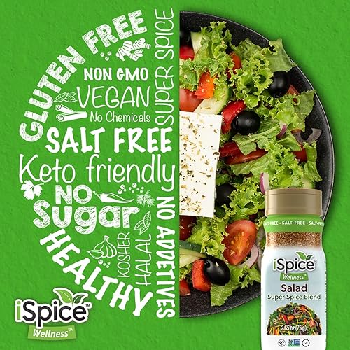 Miniatura 6 de iSpice - Sin sal  Sin azúcar  Mezcla de condimento de superespecias de ensalada de bienestar 100% pura y libre de grasas  Todo natural  Listo para