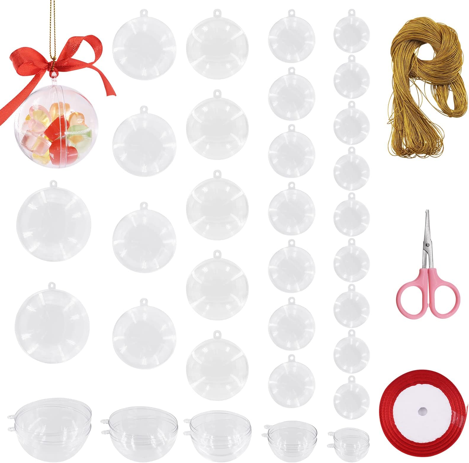 35Pcs Clear Plastic Round Fillable Balls Christmas Ornaments DIY Craft Balls Assortment Kit Fillable Decor for Wedding Christmas Crafts Decoration (Round-4,5,6,7,8cm Dia.)