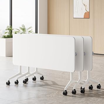 OTK Folding Conference Room Table 2 Pack, Foldable Training Tables with Flip Top for Office, Meeting Room, Classroom, Executive Mobile Table with Locking Wheels, 59.06"x23.62"x29.53"