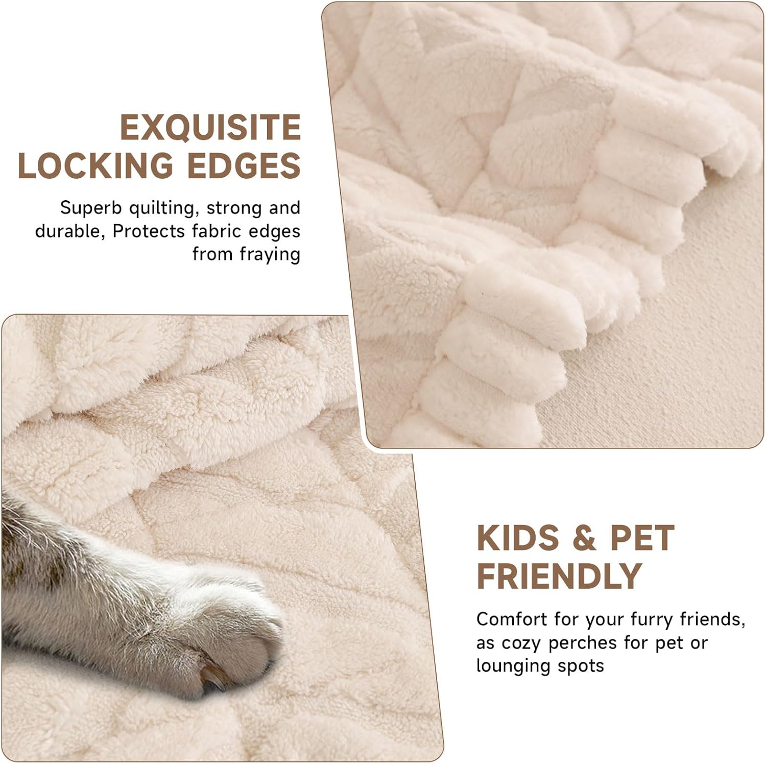 OTOB Pet Couch Covers for 3 Cushion Couch Sofa, Washable & Non Slip Fuzzy Plush Sofa Cushion Covers, All Seasons Geometric Jacquard Modern Soft Cozy Dog Bed Mat Protector (Off White, 27.6"x70.9")