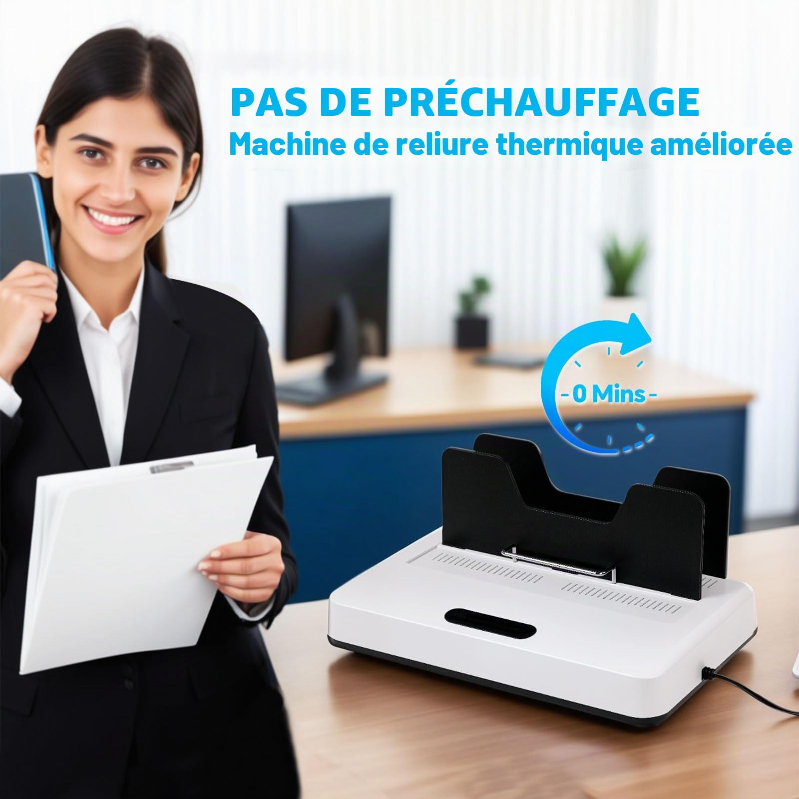 Machine de Reliure Thermique, Capacité 500 Feuilles, Panneau Tactile Numérique, Refroidissement par Air, Relieuse A4/A5 avec 10 Couvertures
