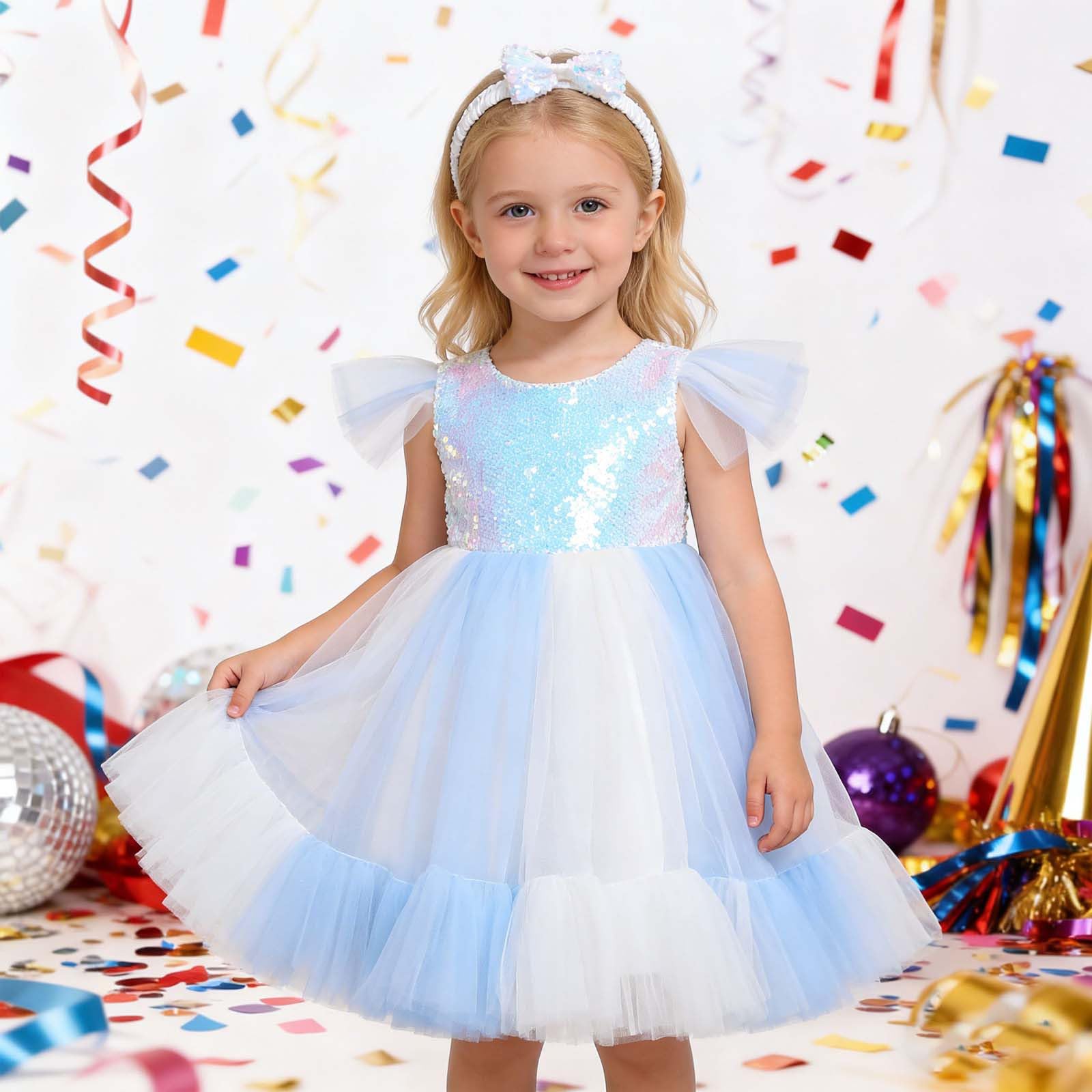 Tutu Ballet Niña Tutu Niña Falda Fin de Semana Casual Vestido De Fiesta con Mangas Abullonadas, Cinturón Brillante Y Diadema, Tutú Glamoroso para Galas Y Celebraciones Infantiles
