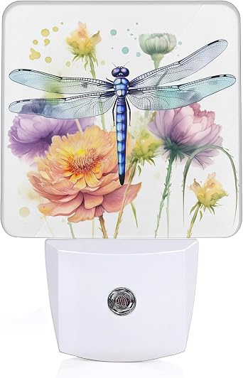 Dragonfly Watercolor Dusk to Dawn Night Light, Auto Sensor Lamp Home Indoor Stairway Kitchen Corridor, Night Lights Plug into Wall Decor, Boys Girls Women Men Room Gifts