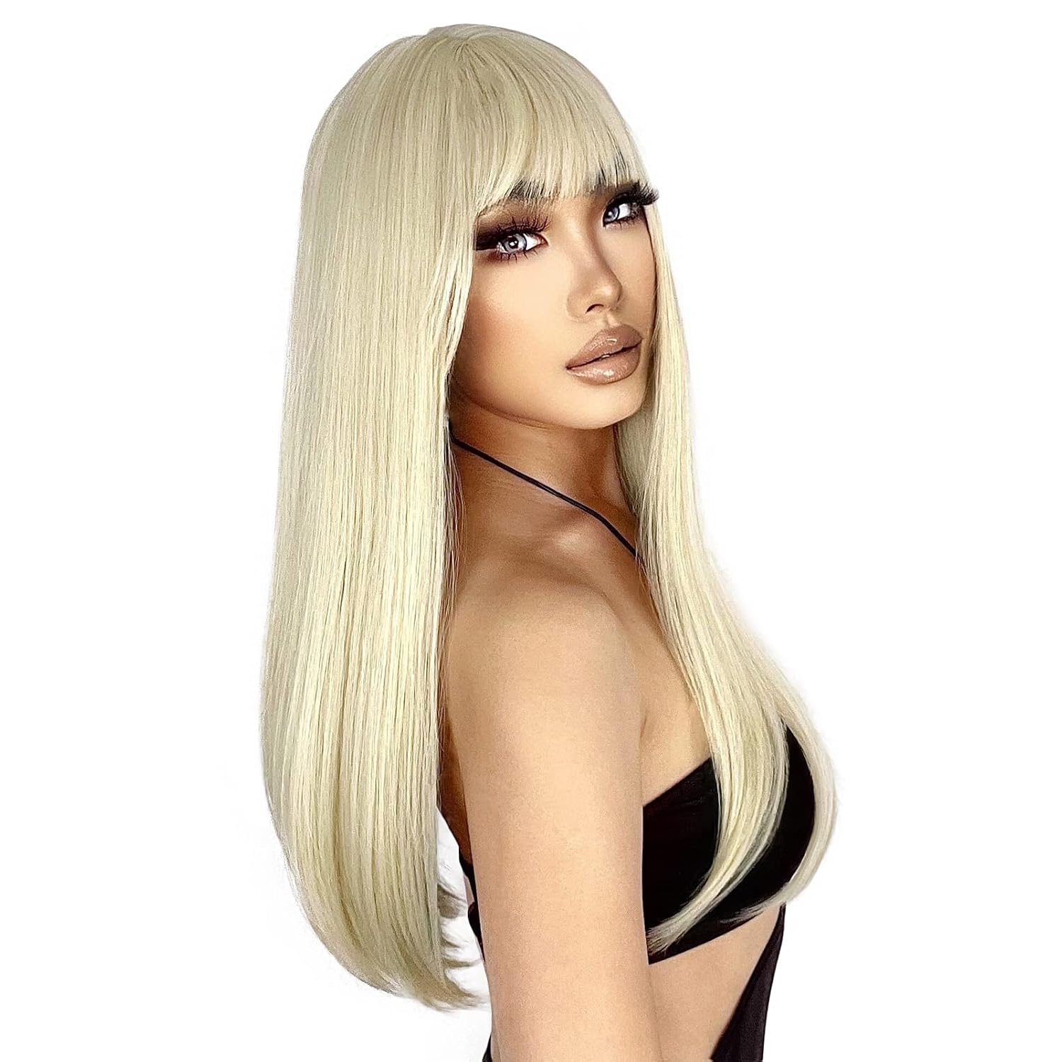 ENTRANCED STYLES Blonde Wig with Bangs, Long Straight Wigs for Women Natural Hair Wigs Synthetic Blonde Wigs for Girls Daily Party Halloween Cosplay Wig 22 Inch