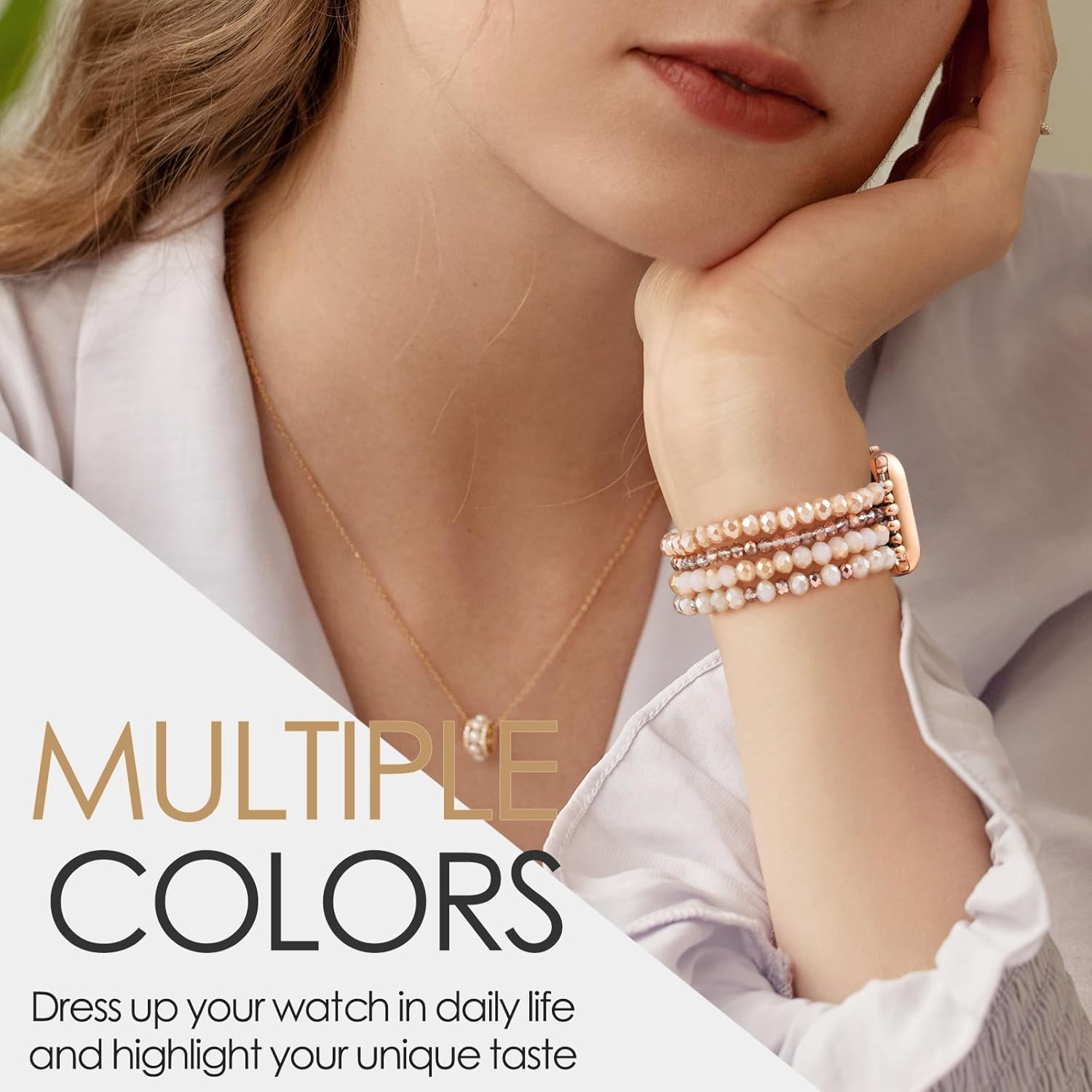 VISOOM Beaded Bracelet Compatible for Apple Watch Band 42mm/41mm/40mm/38mm Series11 10 9 8 7 Se(3 2 1) Series 6/5/4 Women Fashion Cute Handmade Pearl Stretchy Watch Strap for iWatch Bands Series 3/2/1 - Image 6