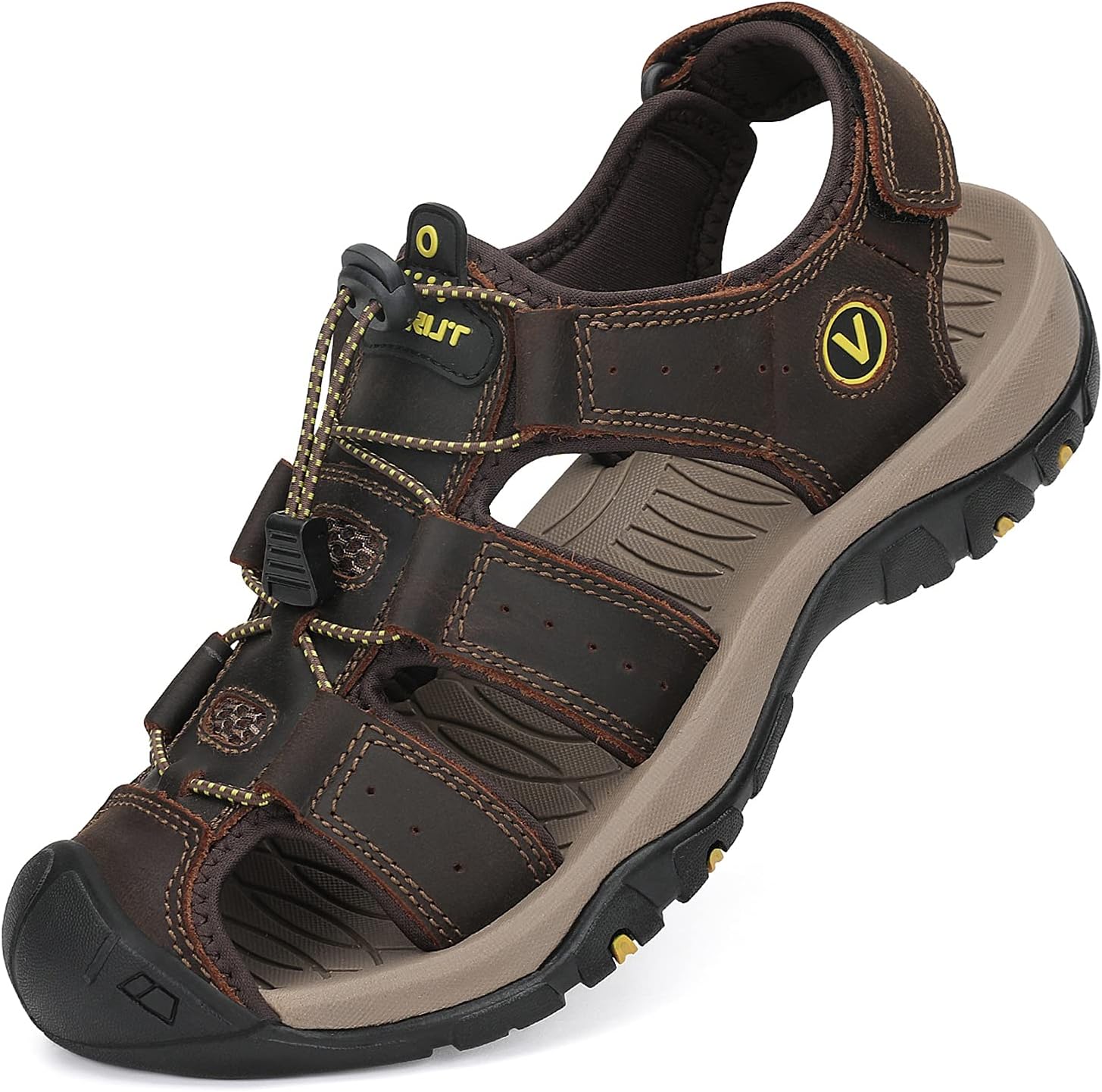 FLARUTMen's Sport Sandals Outdoor Hiking Sandals Closed Toe Leather Athletic Lightweight Trail Walking Casual Sandals Water Shoes