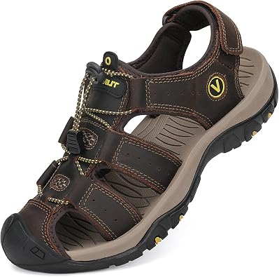 FLARUT Mens Sport Sandals Closed Toe Leather Water Hiking Shoes