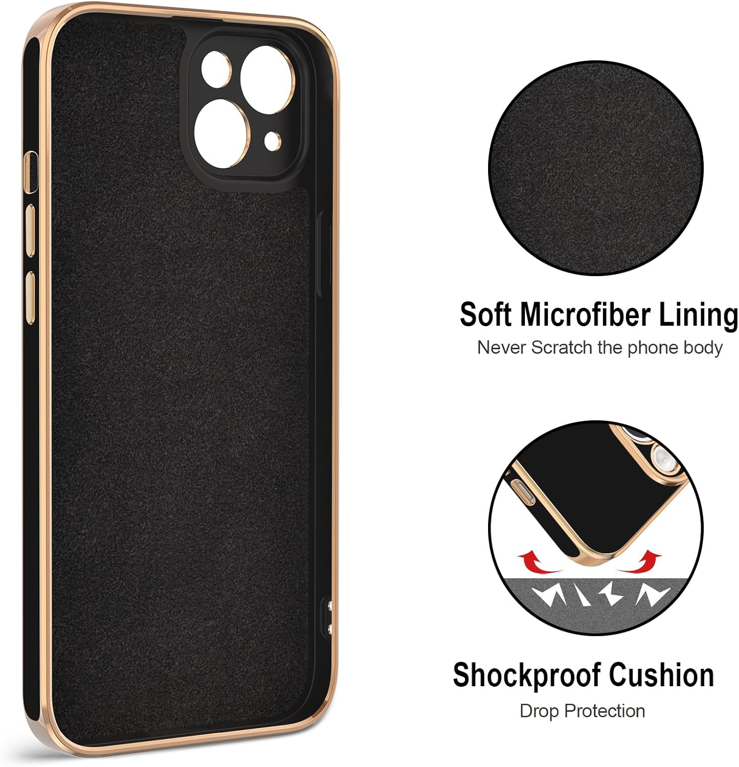 Hython for iPhone 15 Plus Case with Ring Stand, 360° Rotatable Ring Holder Magnetic Kickstand, Plating Rose Gold Edge Soft Cover Luxury Protective Phone Case for iPhone 15 Plus 6.7"​, Black - Image 3